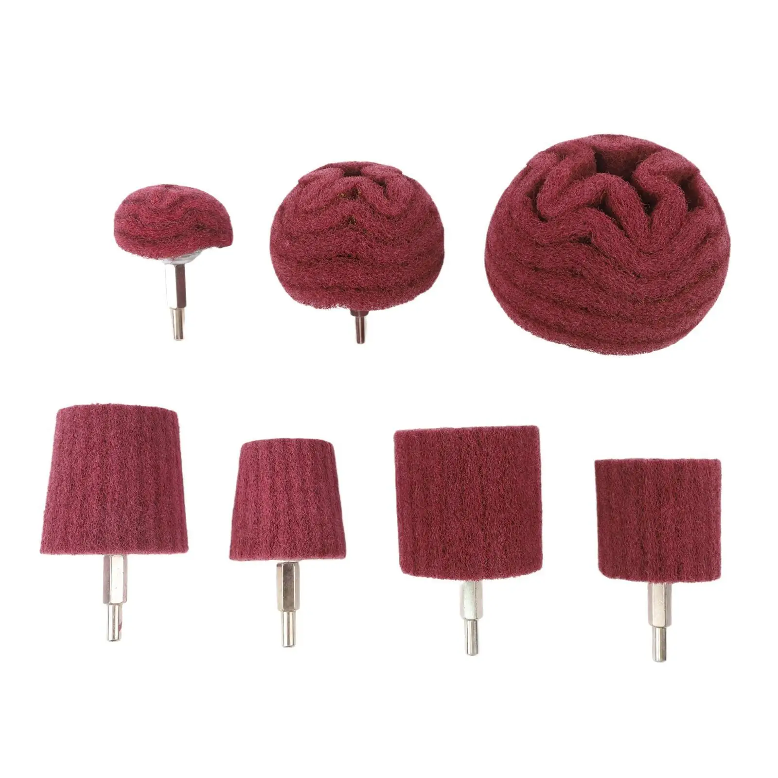 7 Piece Set Mushroom Shaped Nylon Polishing Wheels for Metal For Rust Removal and Polishing Brushed Surfaces with Secure Handle