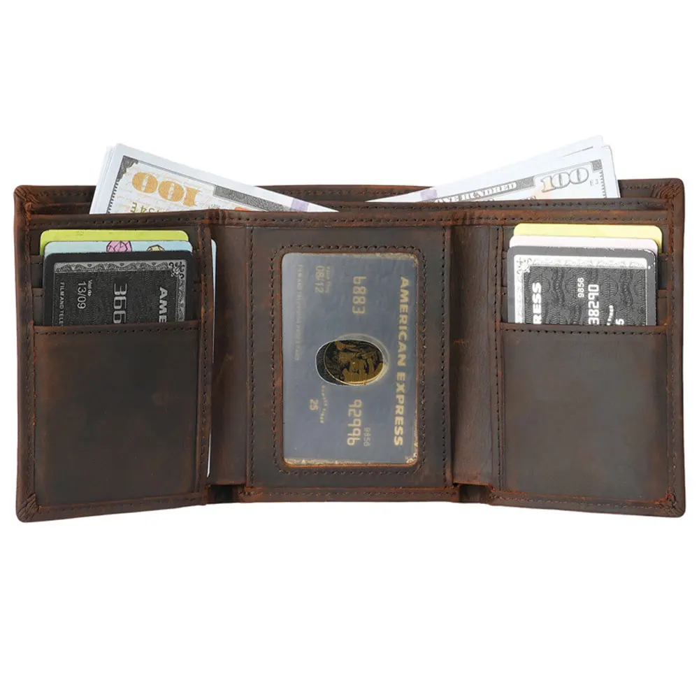 

Leather Trifold Wallet for Men High Quality Trifold Leather Wallet Cardholder Purse Cartera Hombre Men Wallet