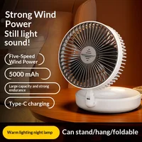 5000mAh Foldable Glow-in-the-Dark Fan Wall Mount Portable Quiet High-Speed Air Circulation Fan for Students Office Desk Fan 2