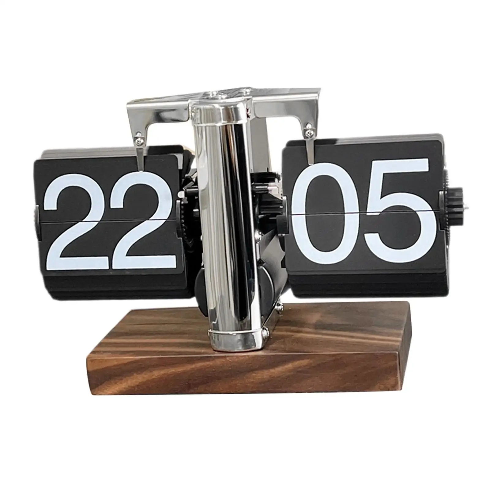 Automatic Flip Down Clock Vintage Wood Base Table Clock Digital Decor for Home Office Bedroom