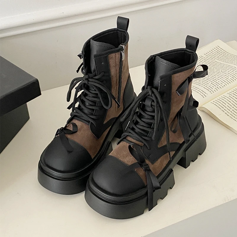 

Platform Women Ankle Boots Flats Bow Fashion Shoes Designer Casual Woman Sport Boots 2025 New Winter Dress Mujer Chelsea Botas