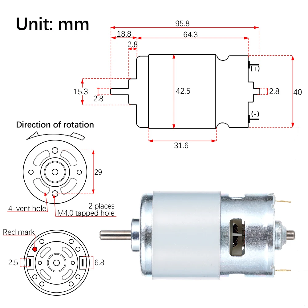 Motor 775-24V DC 12V 80W/150W/288W Motor de husillo de doble rodamiento de bolas 12000RPM Motor DC de gran par Motor de alta potencia y bajo ruido