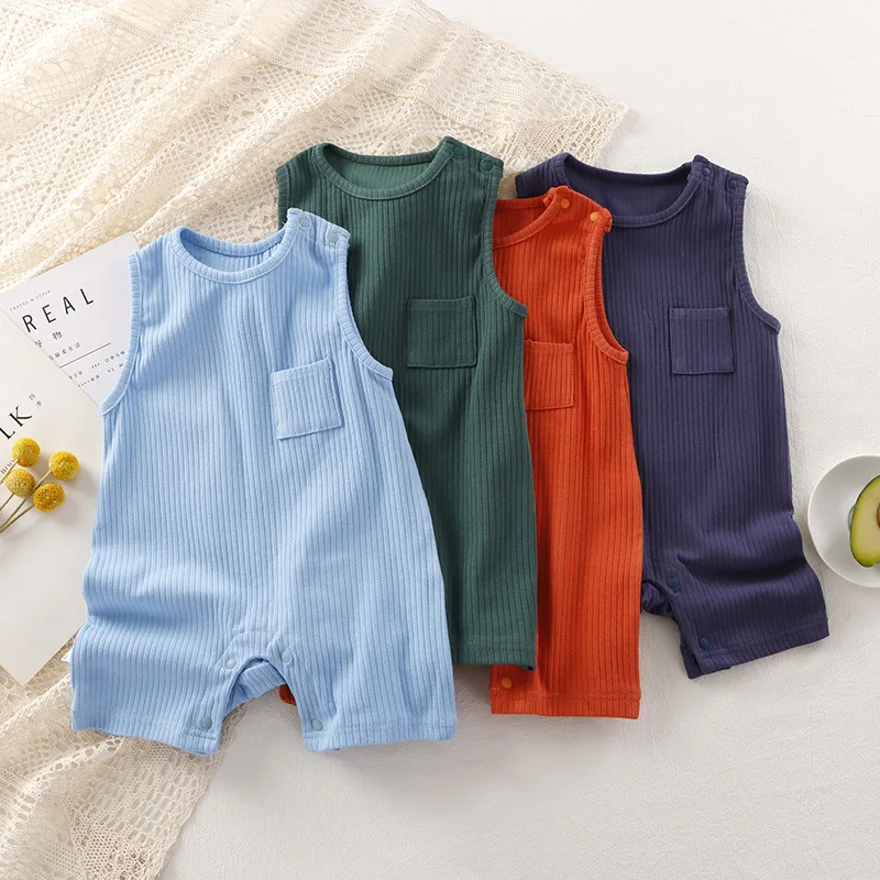 

2025 Baby bodysuit Baby vest climbing clothes summer newborn solid color breathable cute cotton onesie newborn shoulder buckle R