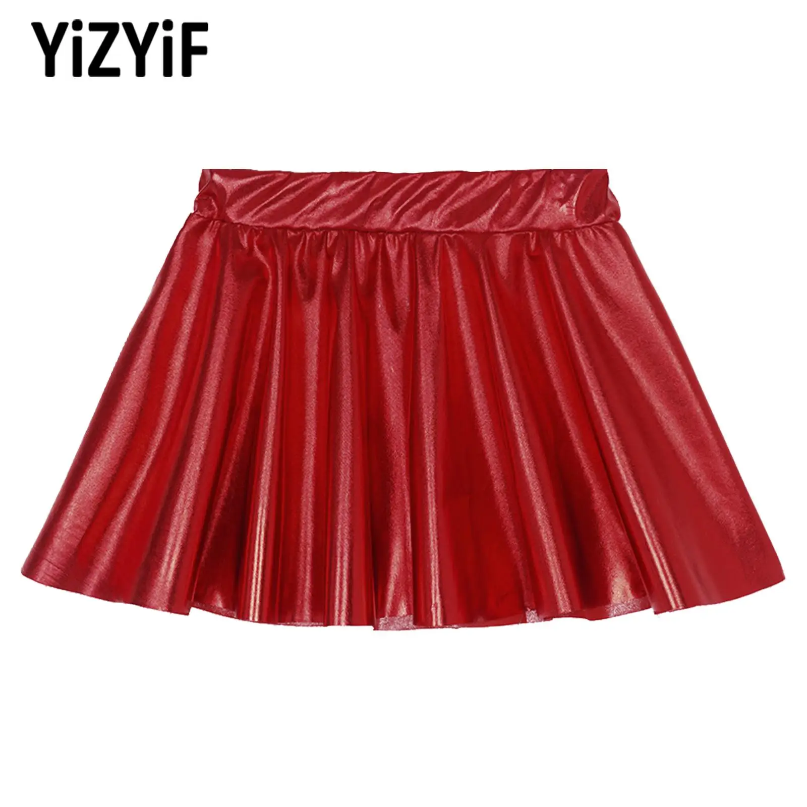 

Girls Mini Skirt Shiny Metallic Ruffled Skirt Elastic Waistband Pleated Tutu for Hip Hop Jazz Skating Dance Performance Athletic