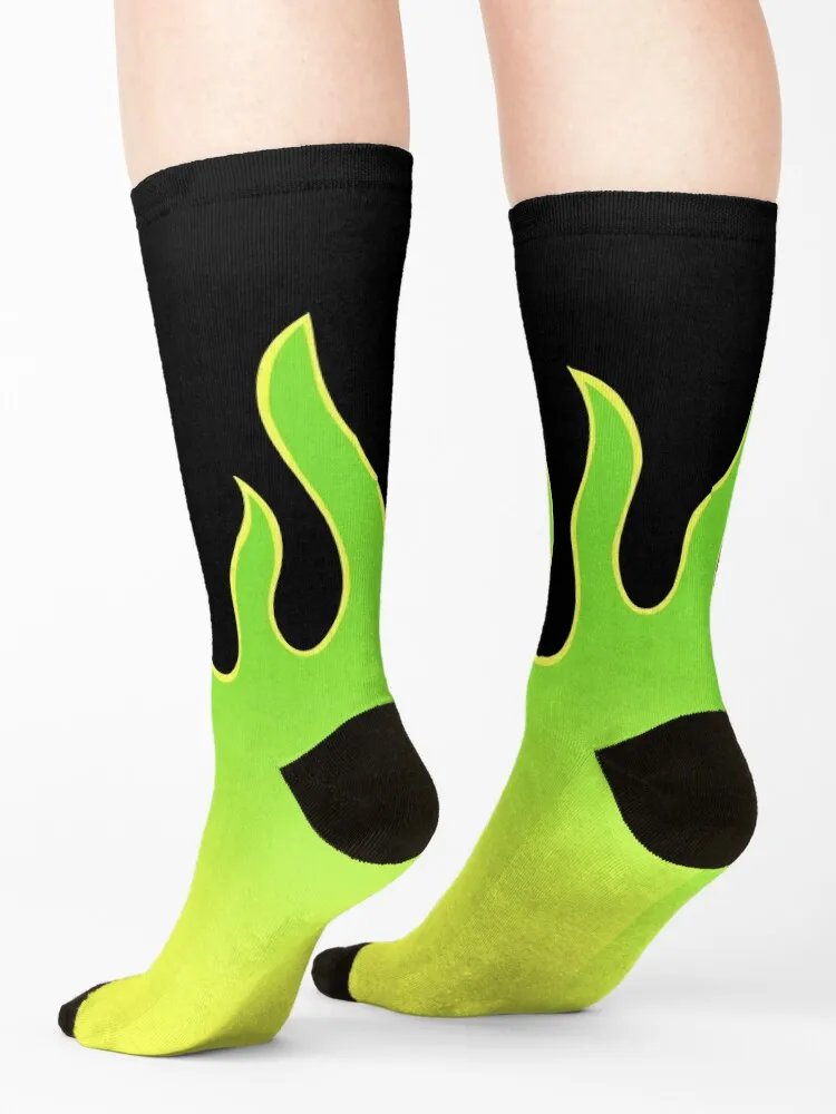 Lime Green Flame Socks Rugby golf sheer Thermal man winter Socks Men's Women's