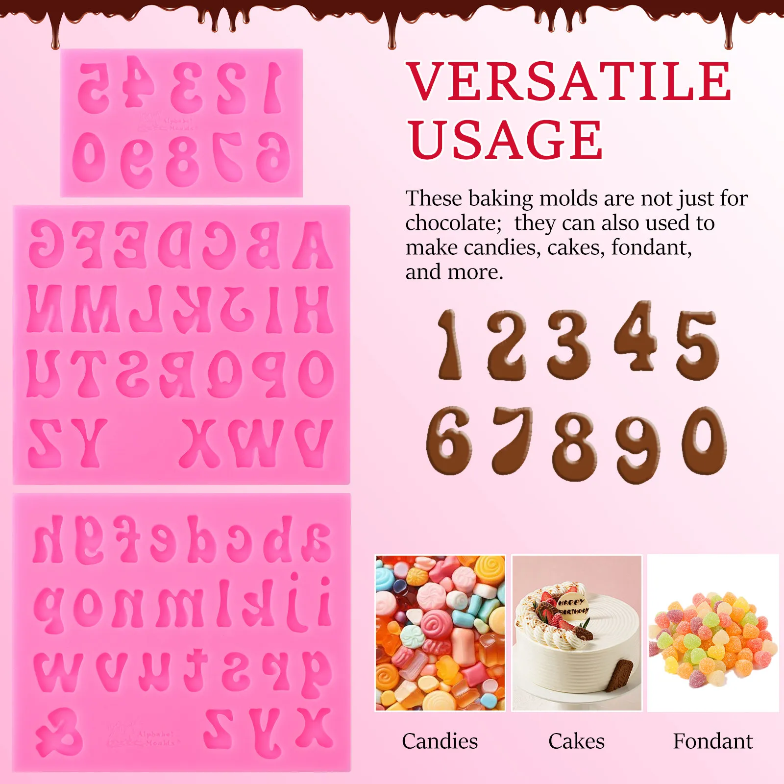 3Pcs Chocolate Alphabet Number Molds Silicone Baking Mold Letters Candy Fondant Gummy Molds Chocolate Letter Mold view 2