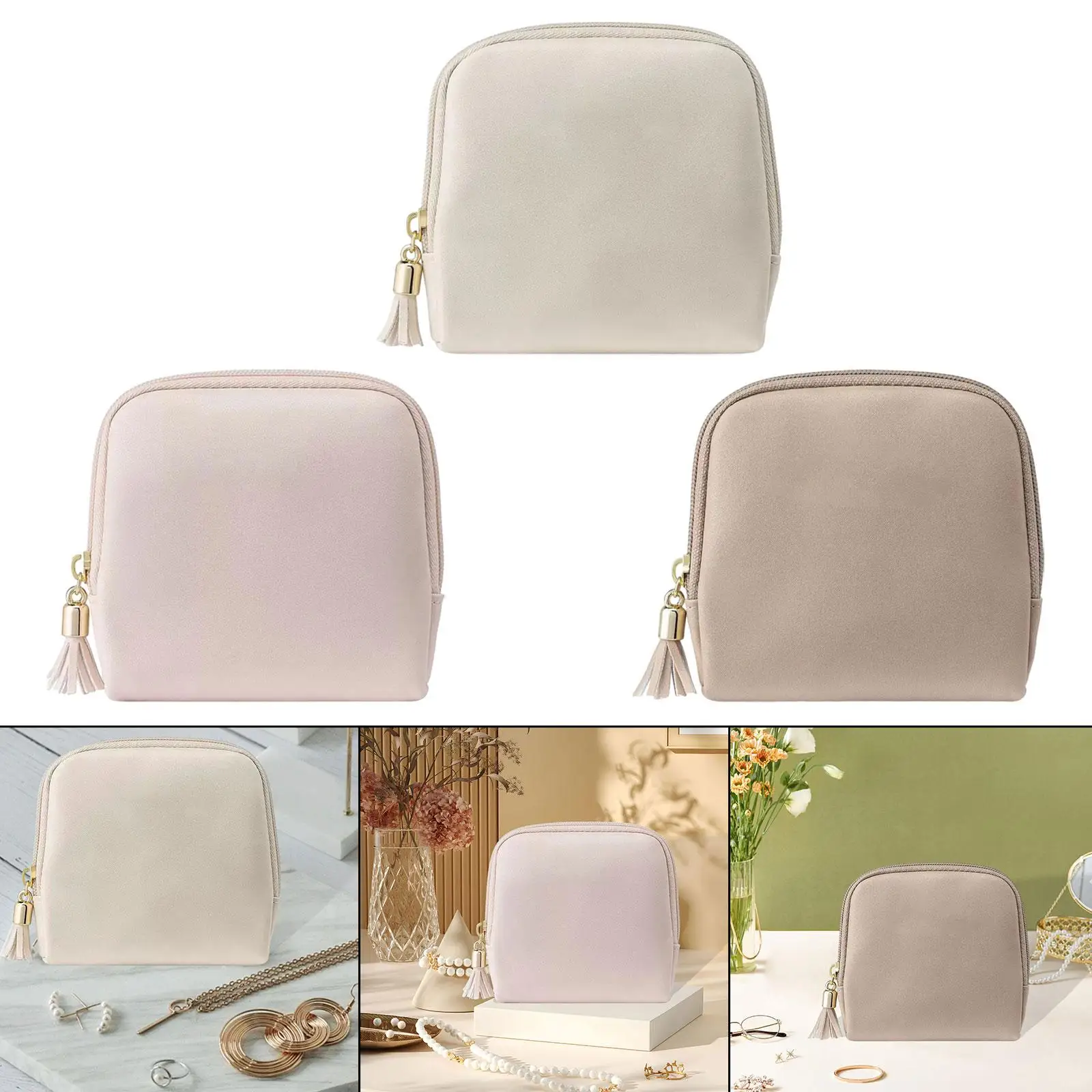 حافظة مجوهرات صغيرة للسفر بسحاب للإغلاق وبطانة ناعمة ومجوهرات محمولة متعددة الاستخدامات