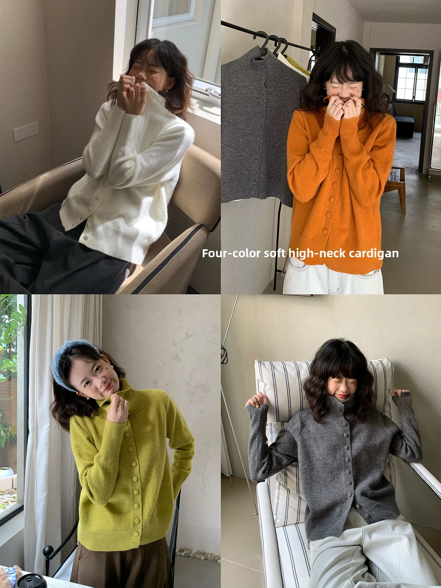 

FAN Women's Loose Long Sve High Collar Knitted Sweater Autumn Winter New Sle Open Cardigan Simple Match All-Match Top