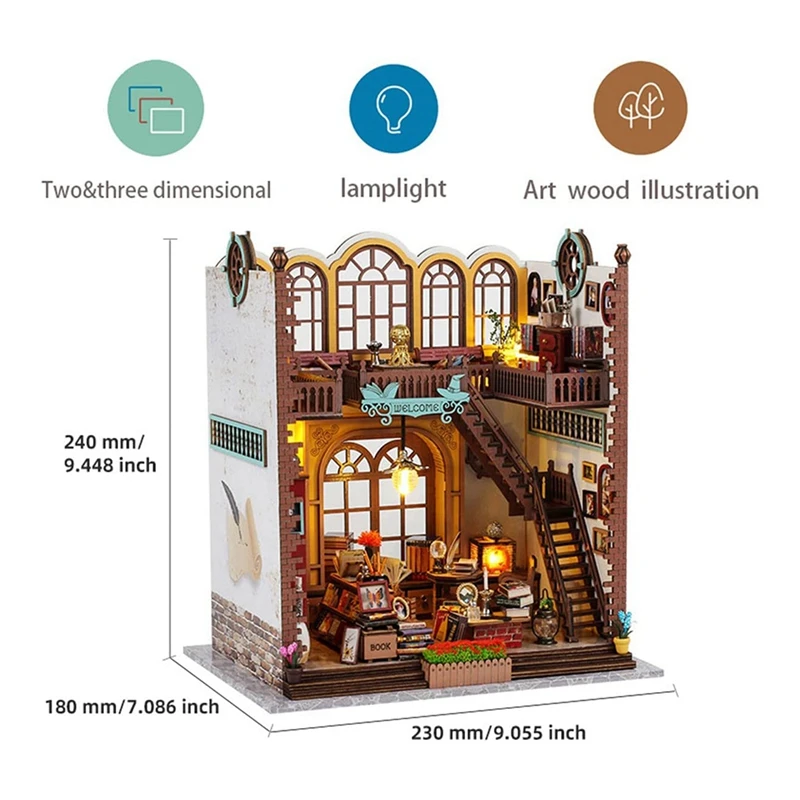 DIY 북 누크 키트, 3D 나무 퍼즐 북엔드 키트, 북엔드 모델 빌드 창의력 키트, 생일 파티용 LED 조명 포함