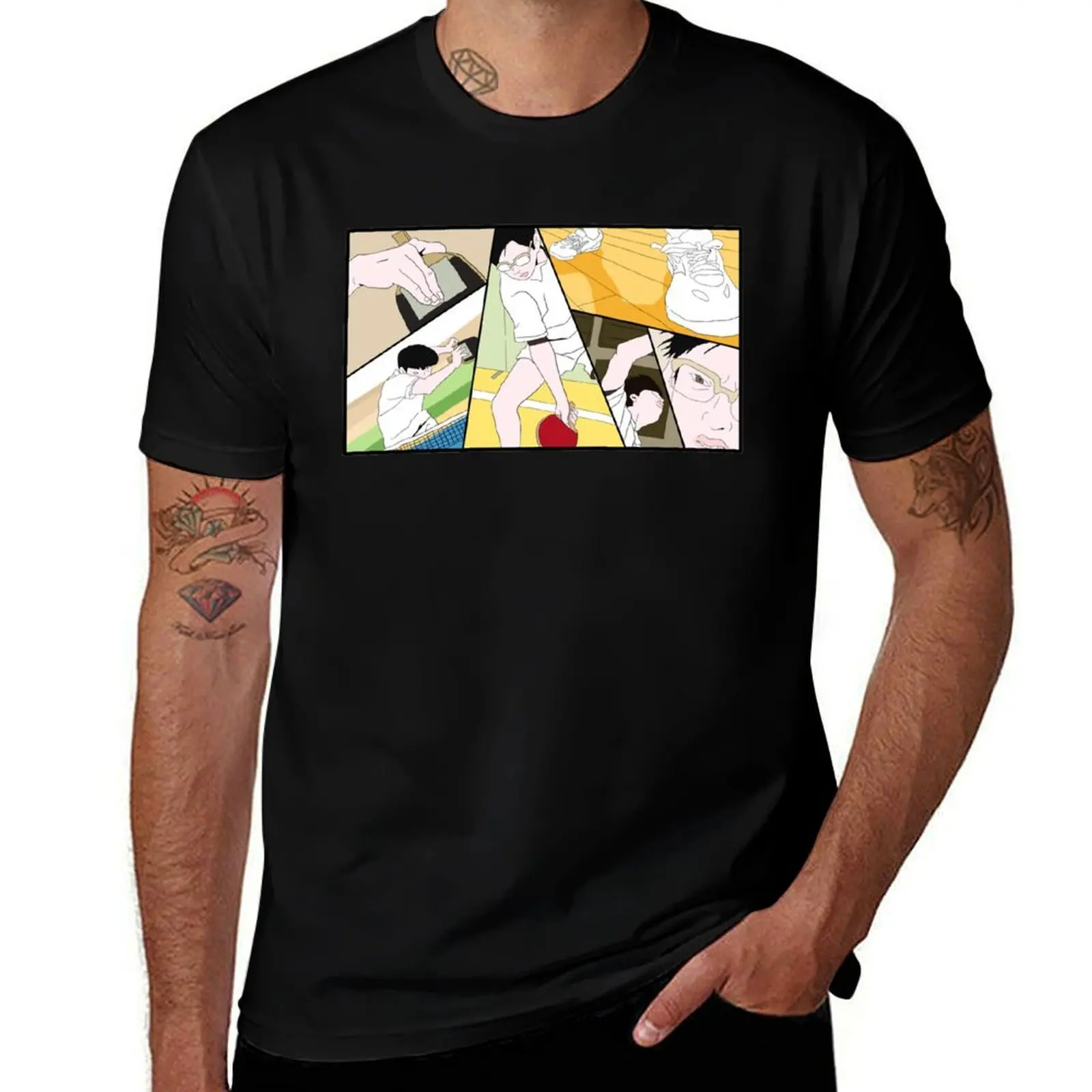Ping Pong The Animation Print T-Shirt Trendy Pattern for Men T-Shirt