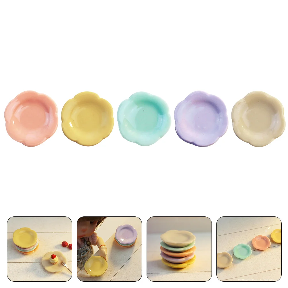 5 Pcs House Dish Childrens Toys Mini Furniture Decorate Plate Ornament Resin Miniature Plates for Small Model