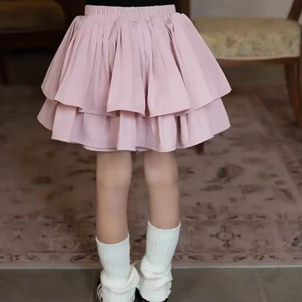 Kids Skirt White Pleated Layered Skirt School Girls Black Pink All-match Tutu Casual Infant Child Mini Short Skirt 3 To 12 Years