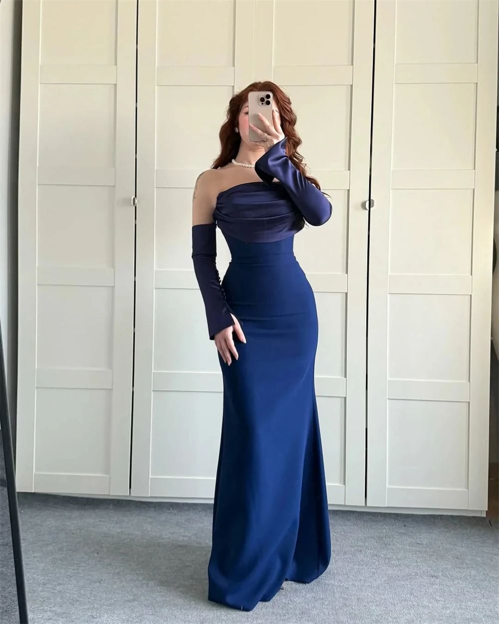 فستان سهرة بحورية البحر مخصص للحفلات الكلاسيكية من الجيرسيه بدون حمالات فساتين حديثة في المملكة العربية السعودية متوفرة بألوان فساتين المشاهير