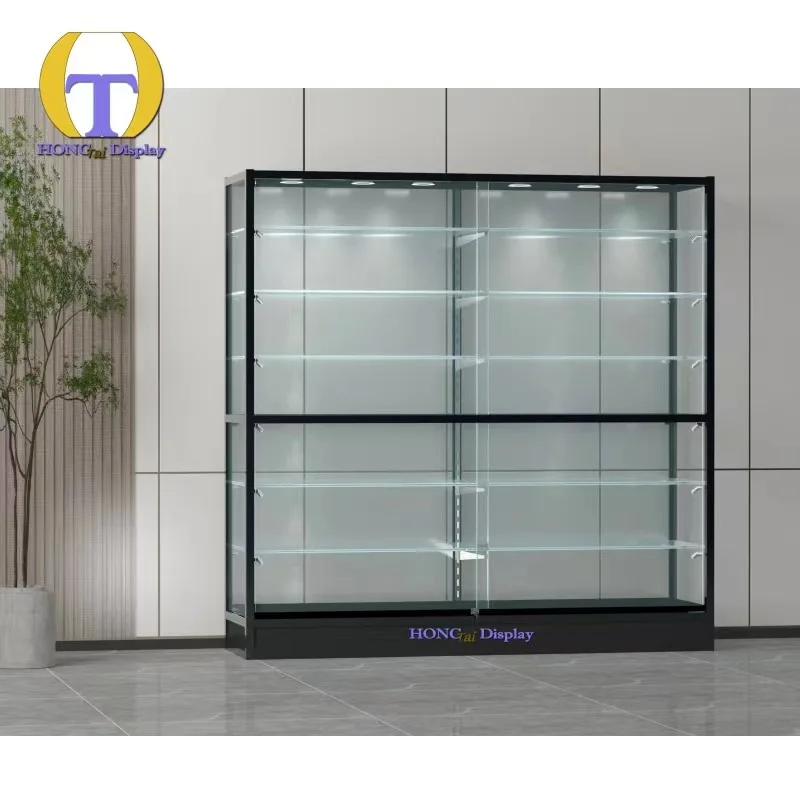 Custom.Luxury More Shelves Aluminum Glass Display Case Showcase Modern Stable Lockable Glass Display Showcase for Smoke Shop