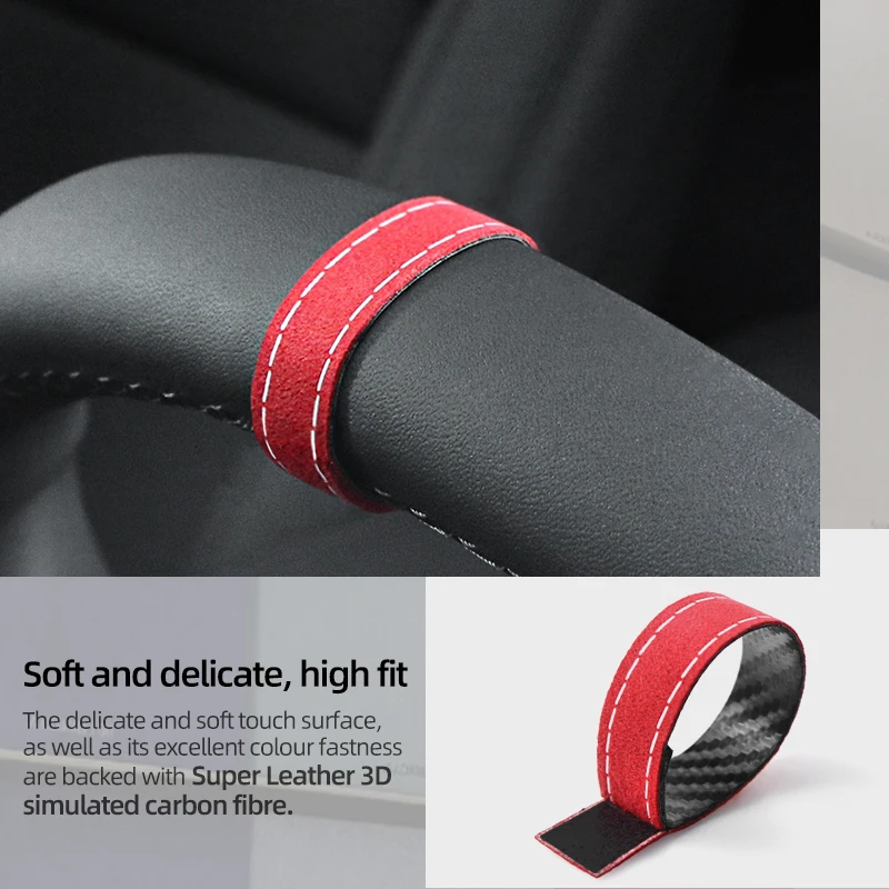 For Tesla Model Y Juniper 2025 Model 3 Highland Model X Model S Made of Alcantara Steering Wheel Marker Strip Car Interior Trim - view 6