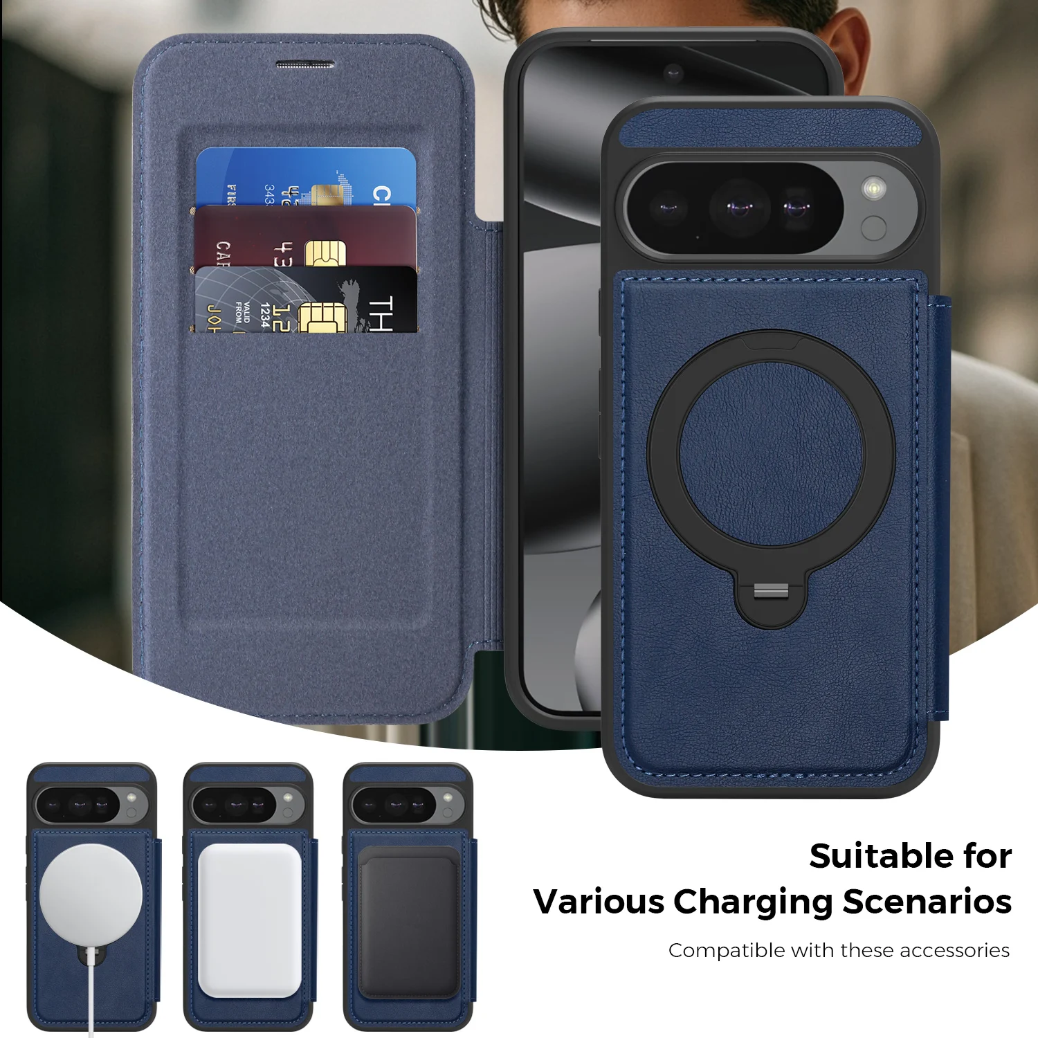 

All-Inclusive Flip Cover For Google Pixel 10 Pro XL Magsafe 360° Rotation Stand Embossed PU Leather Card Slot Cash Pocket Cover