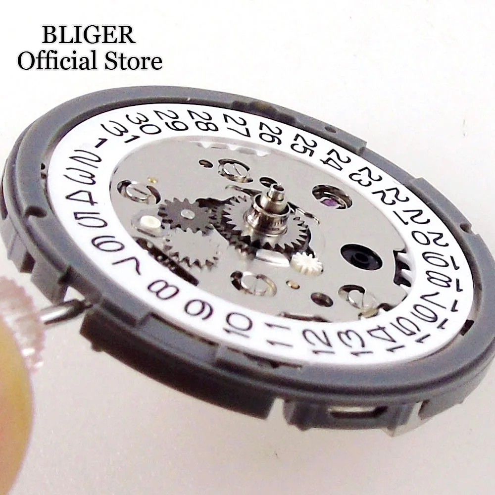 BLIGER Left Hand Replacement 24 jewels NH34A NH34 GMT Automatic Mechanical Movement High Accuracy 9 o\'clock Crown