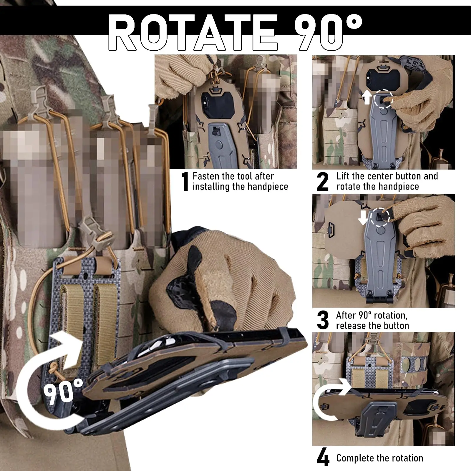 Rotatable 90° Tactical Plate Carrier Vest Attachments Universal Phone Chest Mount for Screen Size 4.7