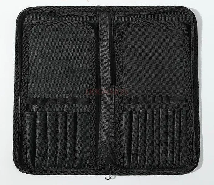 15 hole makeup brush bag with vertical embroidery tools, eyebrow pencil storage bag, foldable