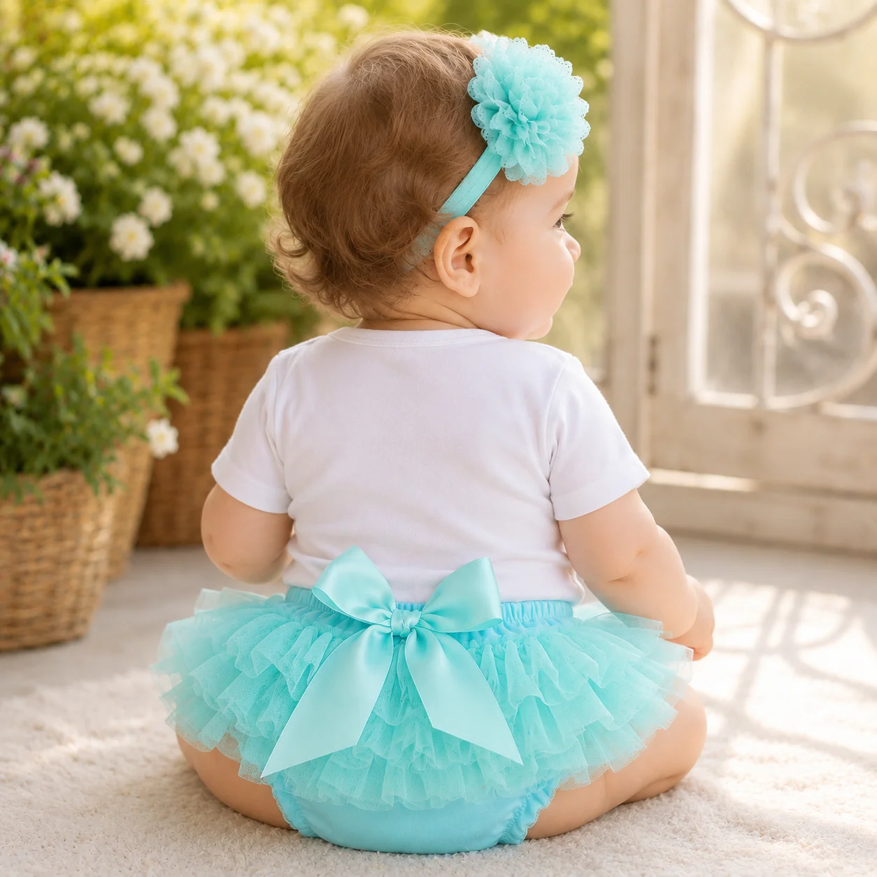 6-18M Infant Baby Girl Clothes Set Cute Elephant Print Short Sleeve Bodysuit Tutu Bloomer with Headband Newborn Photography Outf 2