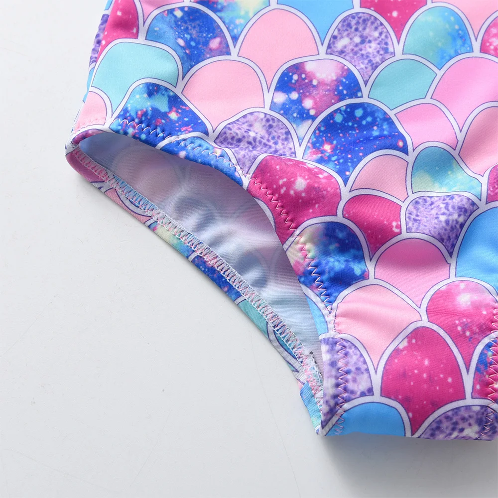 VIKITA Kids Mermaid Print Colorful Swimsuit One Piece Girls Backless Bathing Suits Children Swimwear Kids Travel Beachwear 4-10Y