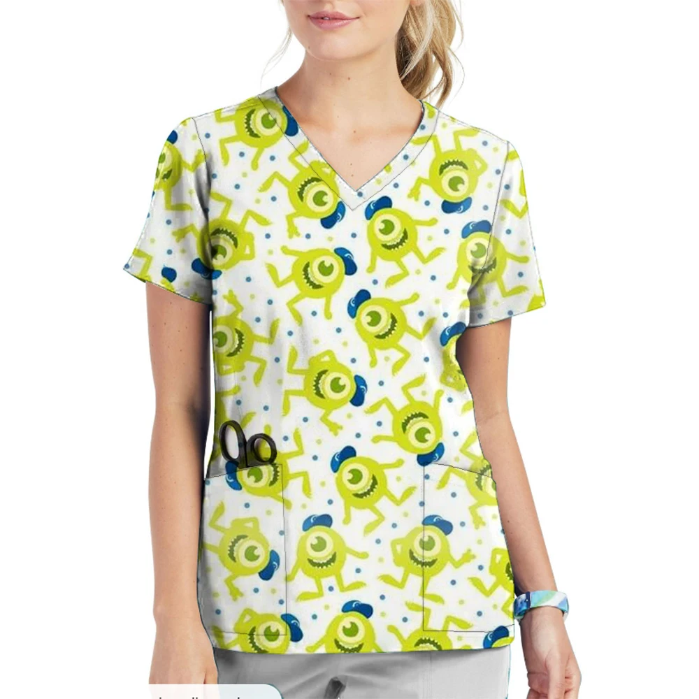 Toy Story 4-verplegingswerk Scrub Dames met korte mouwen V-hals Kliniek Verpleegstersuniform Beschermende kleding Zorgwerknemer Lab Tops