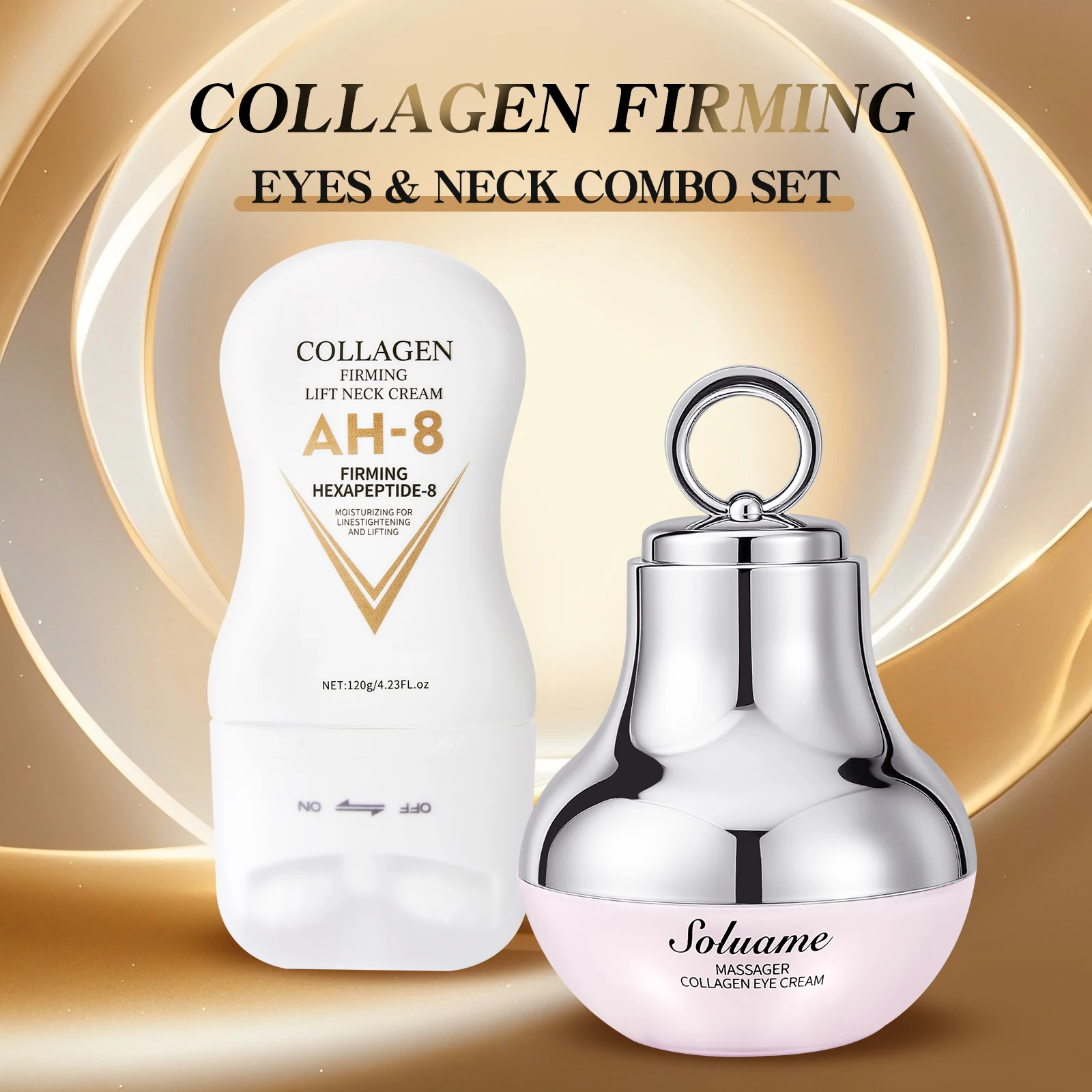 Collagen Massage Eye Cream & Neck Cream Set Hydrating & Firming Eye Contour, Neck Lotion with Massage Roller Easily Absorbed