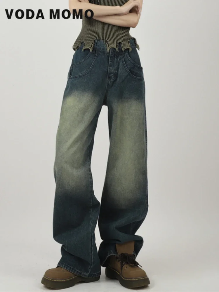 Y2K  Aesthetics Fashion Style High Waist Daily Washed Vintage Streeetwear All-match Basic Wide Leg Jeans Women Casual Korean