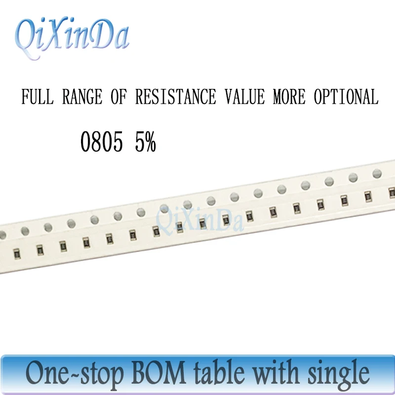 100 Buah 0805 SMD 5% Resistor 0R-10M 0.1R 0.12R 0.43R 1R 4.7R 10R 15R 36R 1K 10K 62K 75K 100K 220K 470K 750K 1M 4.7M 6.2M 9.1M