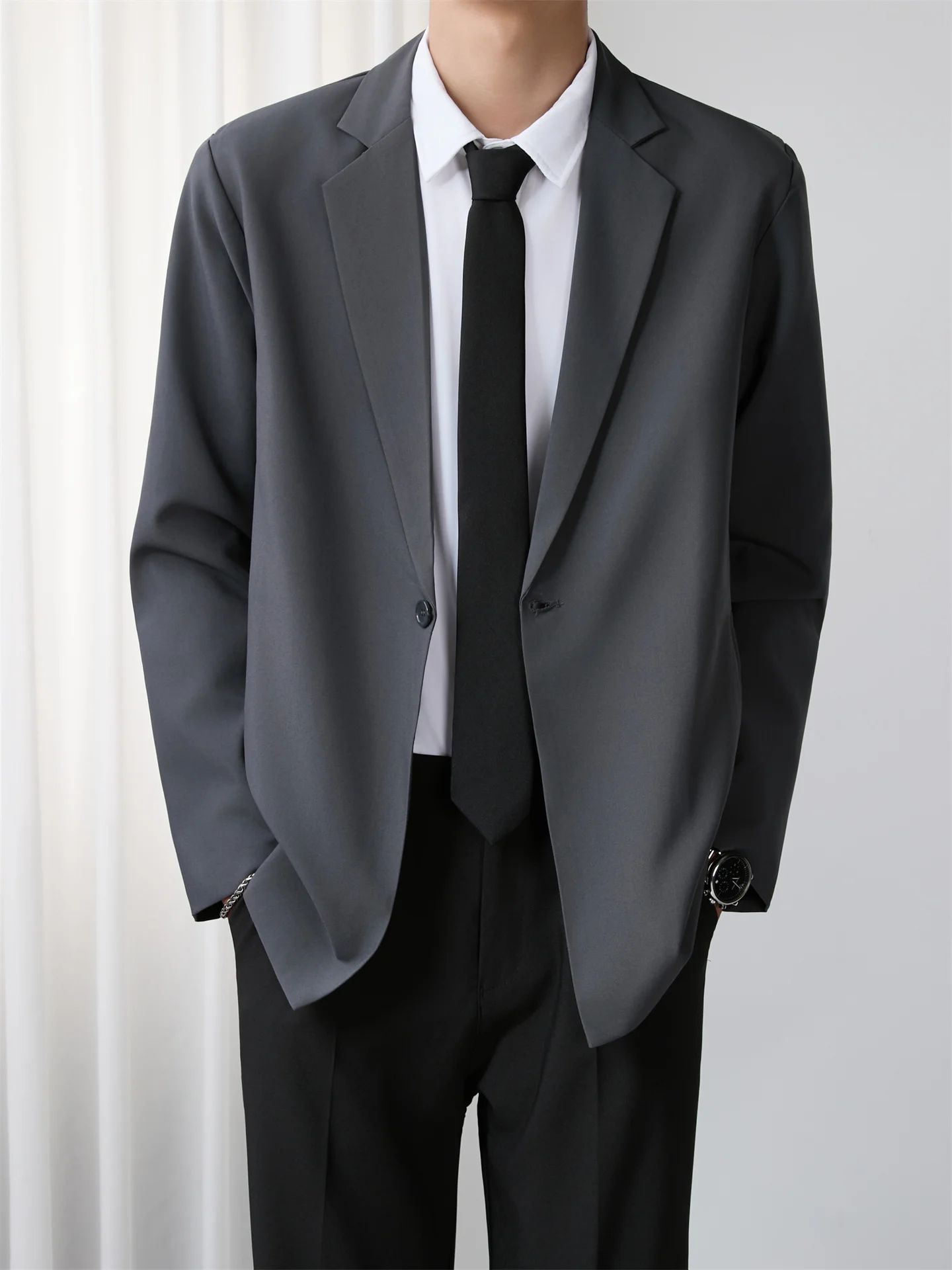 

Мужской повседневный пиджак свободного кроя в молодежном стиле, весенний, с длинным рукавом, однотонный, в корейском уличном стиле