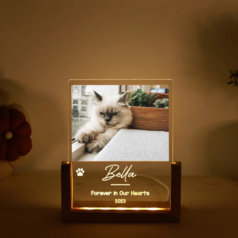 

Personalized Pet Photo Acrylic Wooden Stand Night Light Custom LED Photo Light Frame Board Memorial Cat Dog Picture Plaque Gift