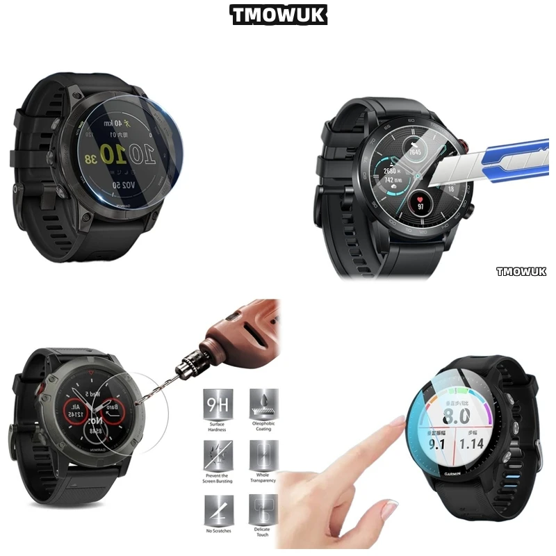 

For Garmin Fenix 6 6S 6X Pro Silver Tempered Glass Screen Protector Smart Watch HD Anti-Scratch 9H Hardness Guard Cover