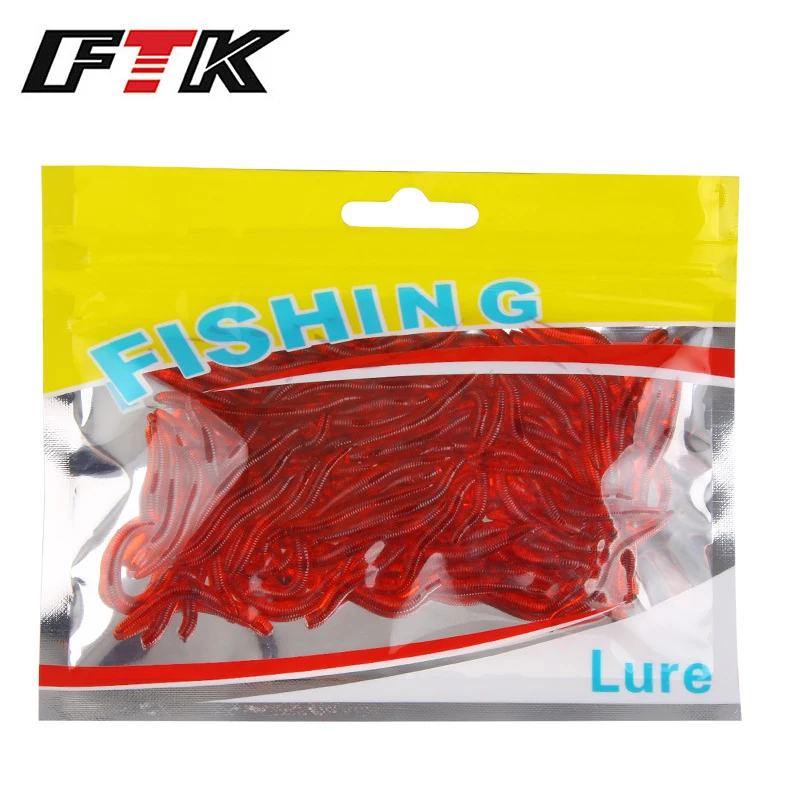 FTK 100pcs Soft Lures Silicone Swimbait Shad Grub Worm Plastic Lifelike Fake Earthworm Wacky Stick Sea Baits Tackle Accessories