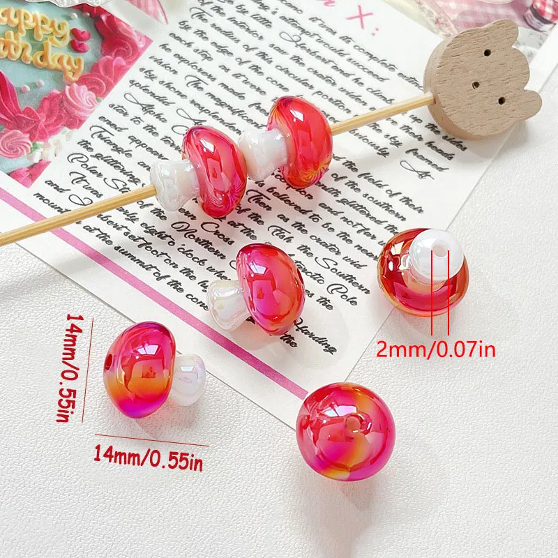 Acryl roter Pilz gerades Loch lose Perlen DIY Armband Halskette Schlüsselanhänger Ornament Perlenstift Dekoration Zubehör Material – Detail 1