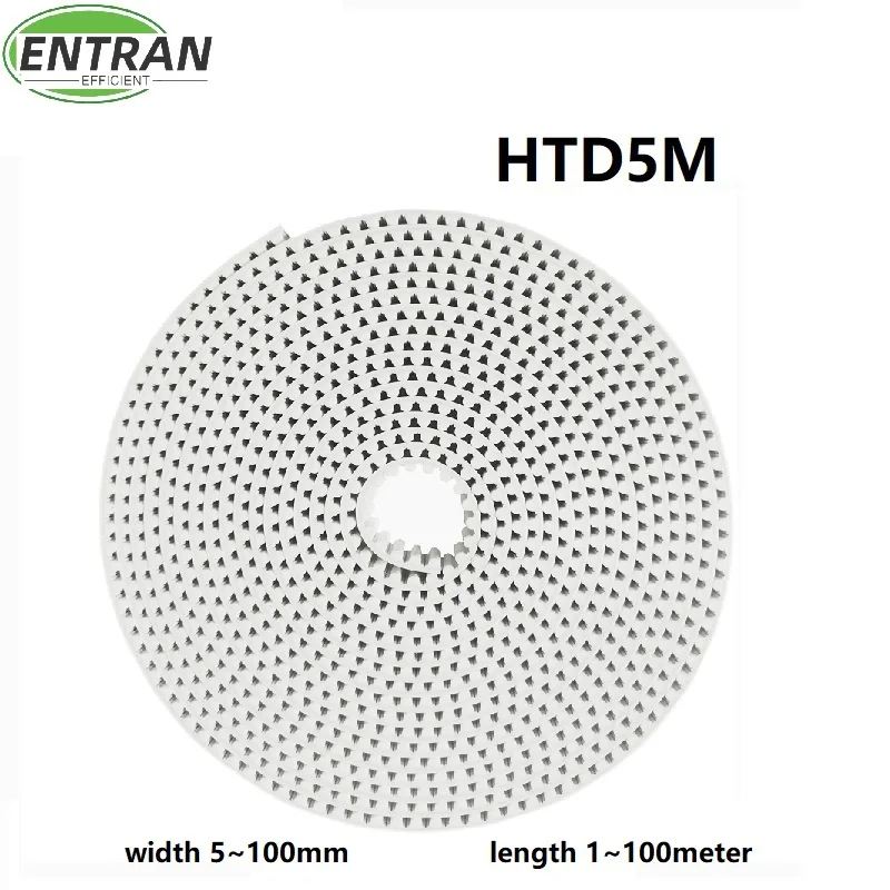 Cinta de transmisión dental HTD5M de poliuretano PU, correa de distribución con Extremo abierto con cable de acero, ancho de 10mm, 15mm, 20mm, 25mm,