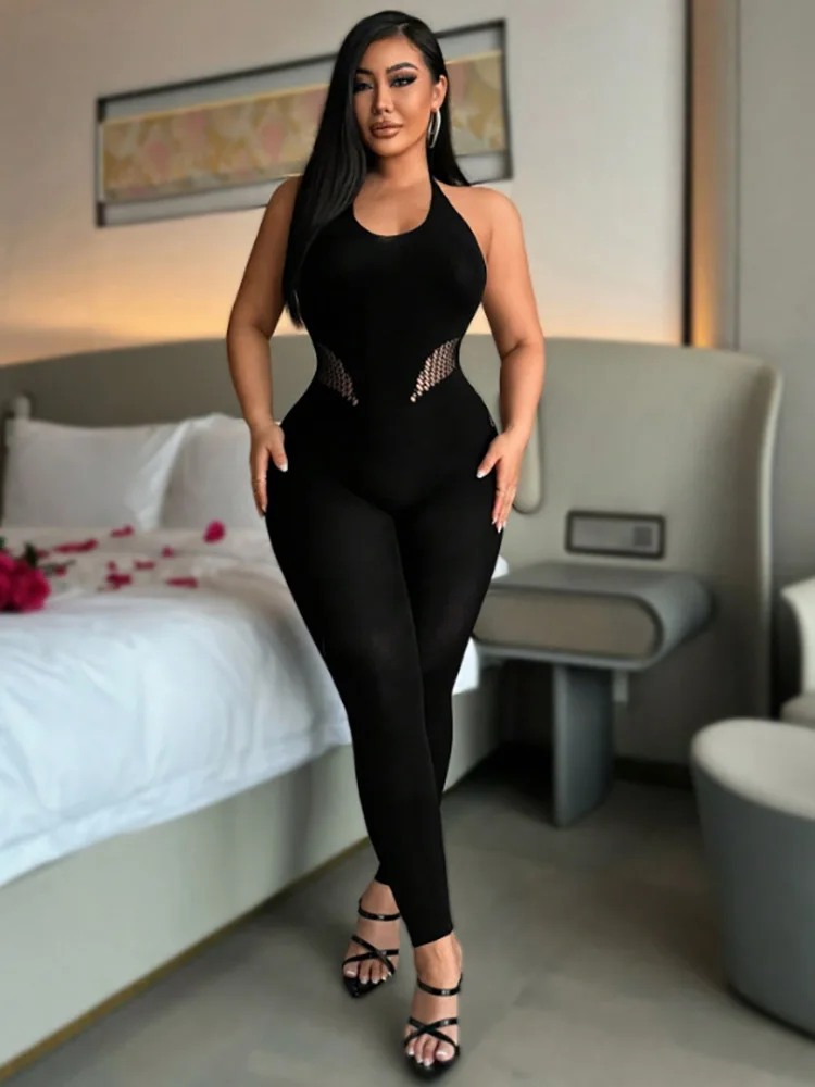 Mono sexy para mujer Sin espalda Color sólido Sin mangas Color sólido Mono talla grande