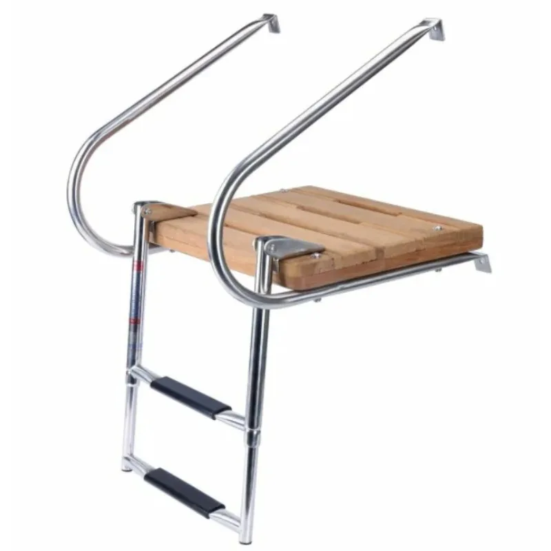 2-step Ladder Teak Marine Solid Wood Stainless Steel Telescoping Platform Ladder Marine Fitting Polished Retractable Ladder Tube