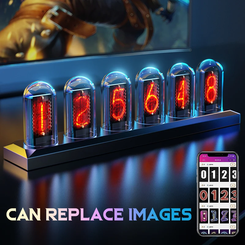 RGB Nixie Tube Clock Glow Tube Clock Analog Screen Digital Clock DIY LED Electronic Nightlights Watch Table Desktop Decoration