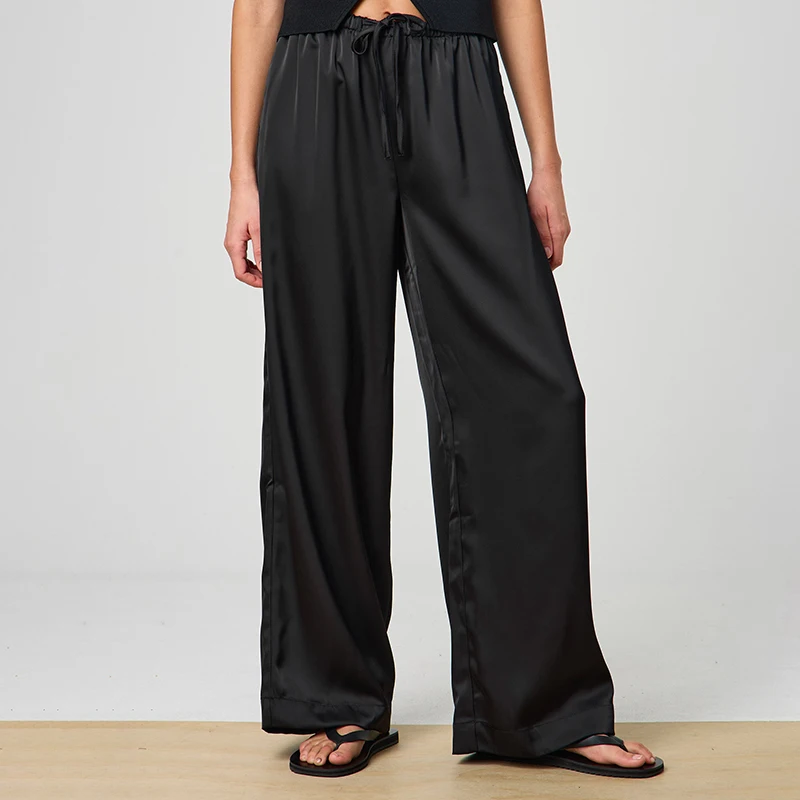

CUTENOVA Women'S Solid Color Loose Drape Tie Double Socket Wide-Leg Drawstring Casual Pants Summer New Comfortable Versatile