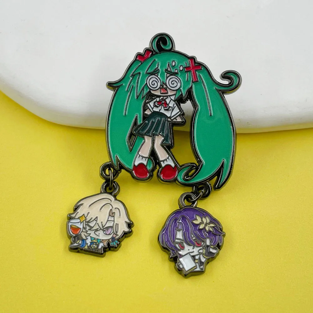Virtual Singer Brooch With Cartoon Character Pendant Dr. Ratio And Aventurine Metal Badge Game Star Rail Pin Gift Accessory