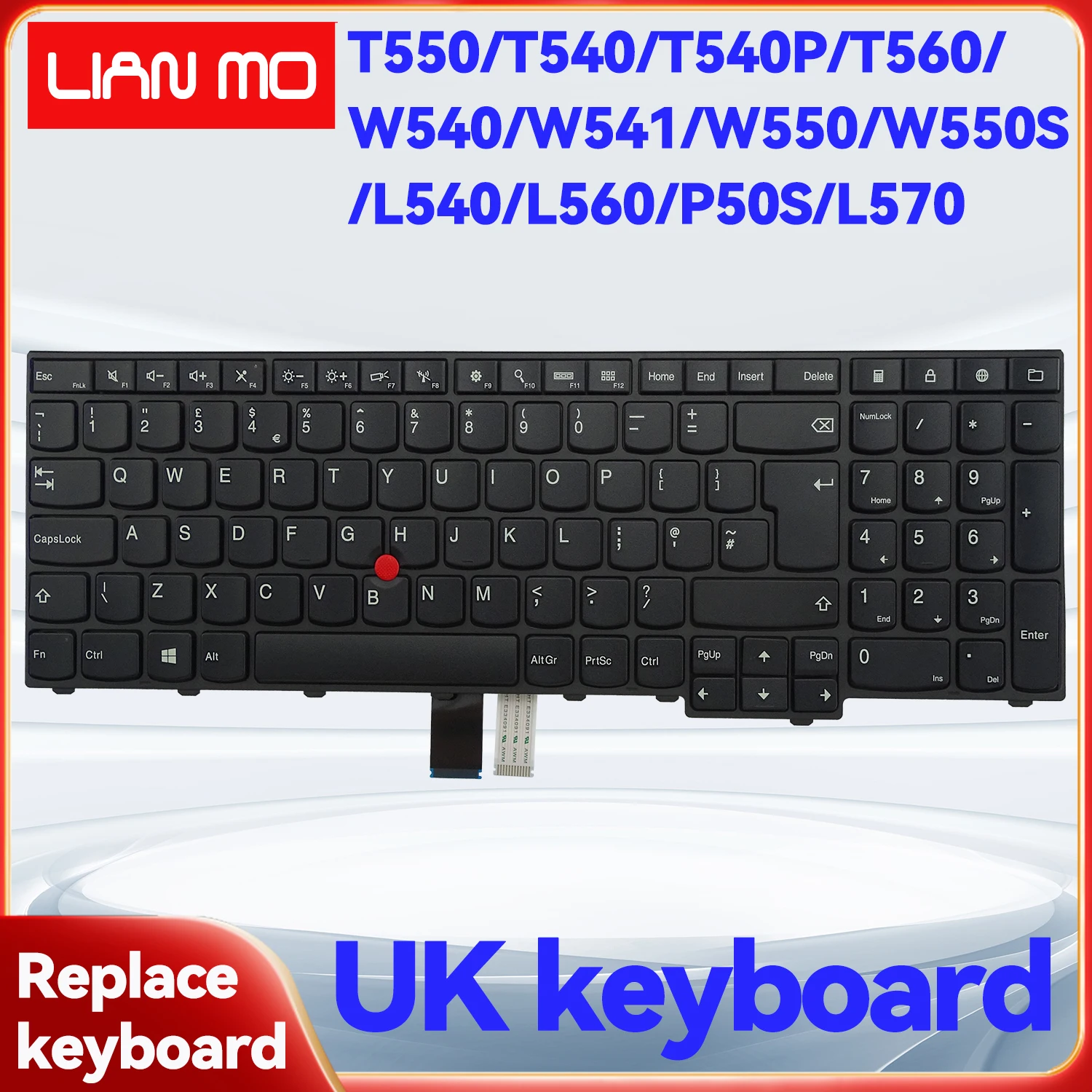 UK layout suitable for Lenovo Thinkpad without backlight replacement keyboard T550/T540/T540P/T560/W540/W541/W550/W550S/L540