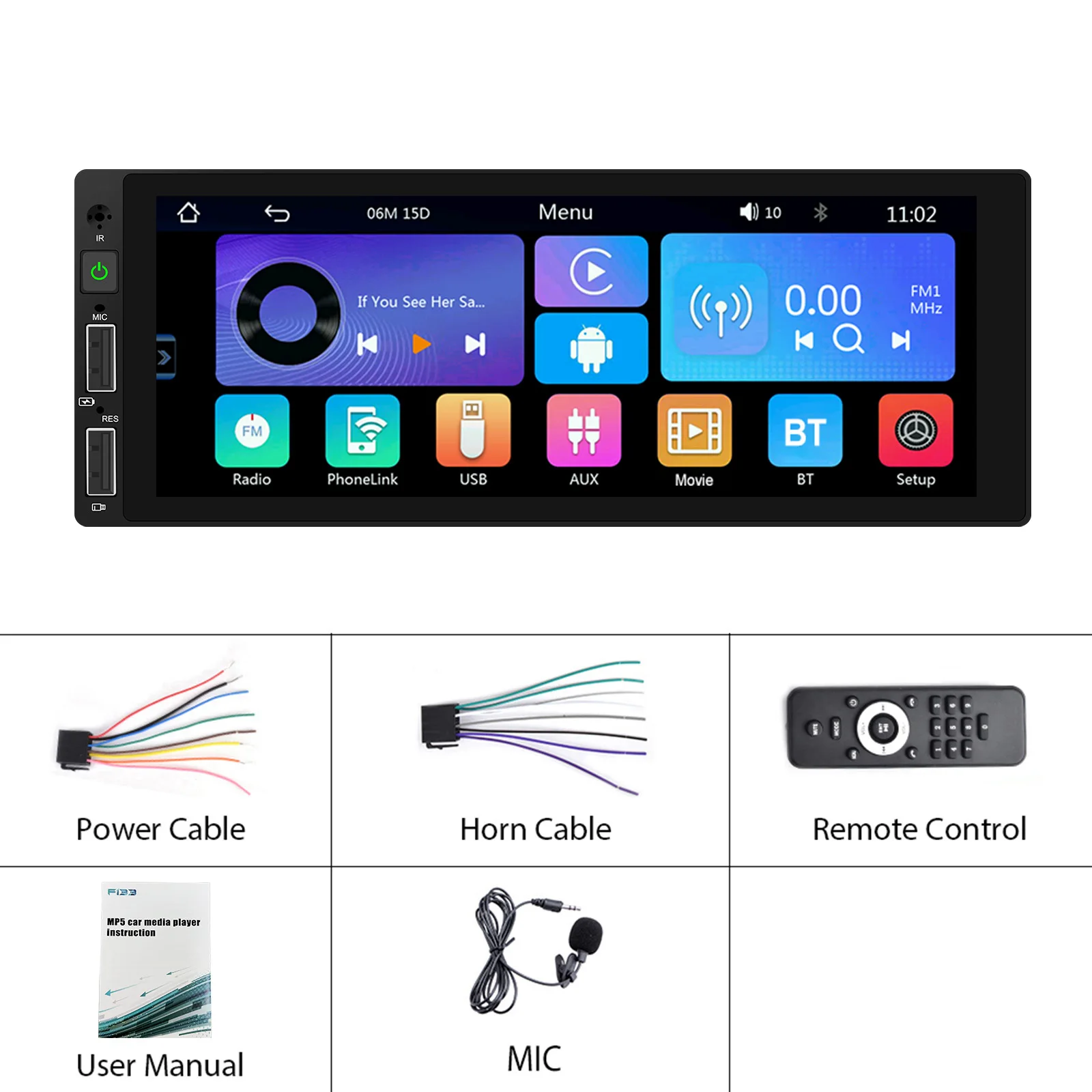 Podofo 6,86 Zoll Auto-MP5-Radio CarPlay Android Auto Intelligente Fahrzeugsysteme Mirror Link Farbige Hintergrundbeleuchtungseinstellungen BT EQ FM-Radio Stereo – Detail 15