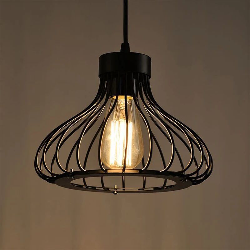 E26/E27 Black Pendant Light Fixtures Industrial Rustic Iron Ceiling Light with Petal Lampshade for Kitchen Island Bedroom Hotel