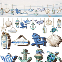 24Pcs Wooden Ocean Themed Decorations Sea Animals Sand Beach Hanging Pendant with Rope for Holiday Party DIY Decor Supplies