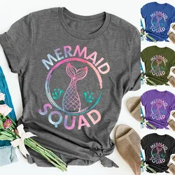 Colorful Mermaid Squad Print T Shirt Women Short Sleeve O Neck Loose Tshirt Summer Women Tee Shirt Tops Camisetas Mujer