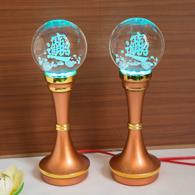 2PCS # HOME Company Temple shrine  enshrine worship Money Drawing Business booming luck God of wealth crystal lotus color lamp