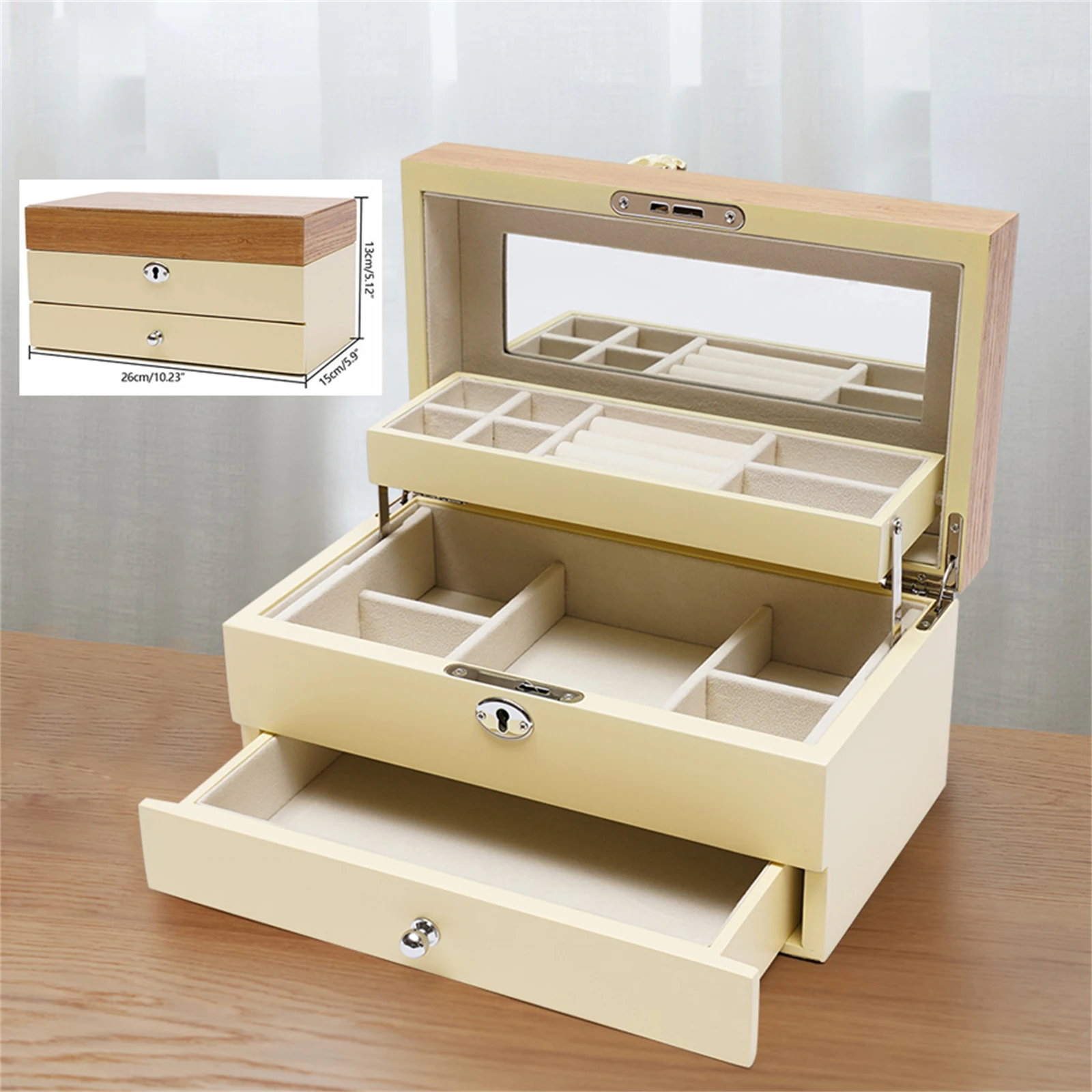 

3 Layers Automatic Opening Jewelry Box Organizer With Mirror for Jewelries Watch Ring Necklace