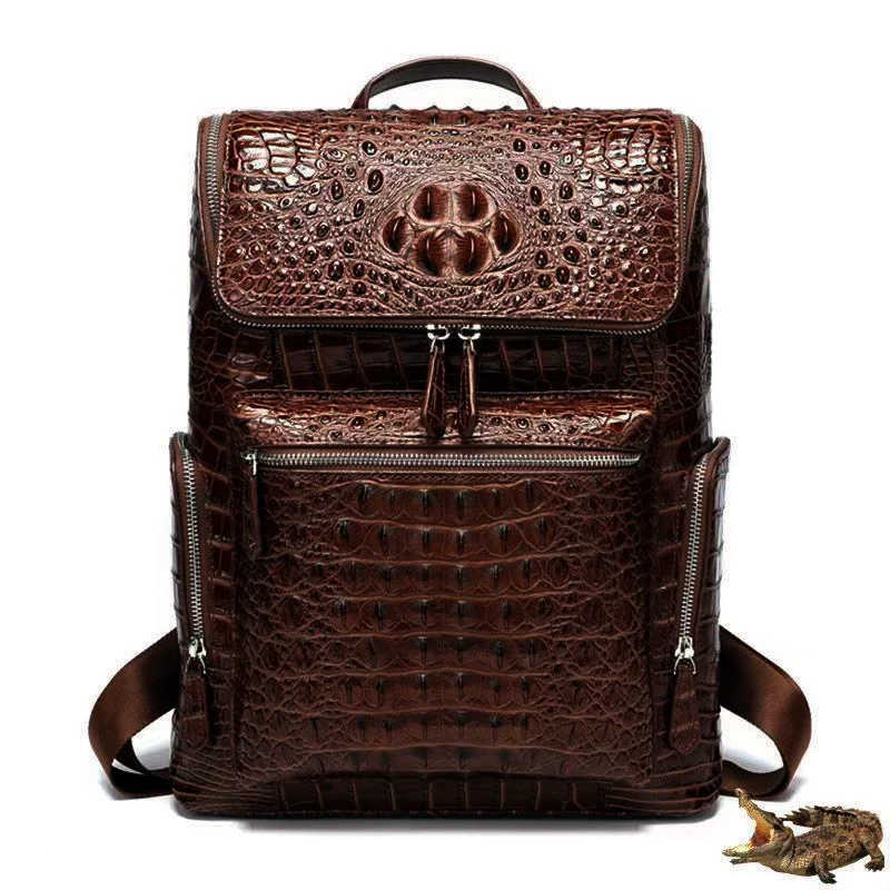 

New Brand Crocodile Pattern Genuine Leather Men Backpacks Real Leather Student Backpack Boy Luxury Alligator Laptop School Bag