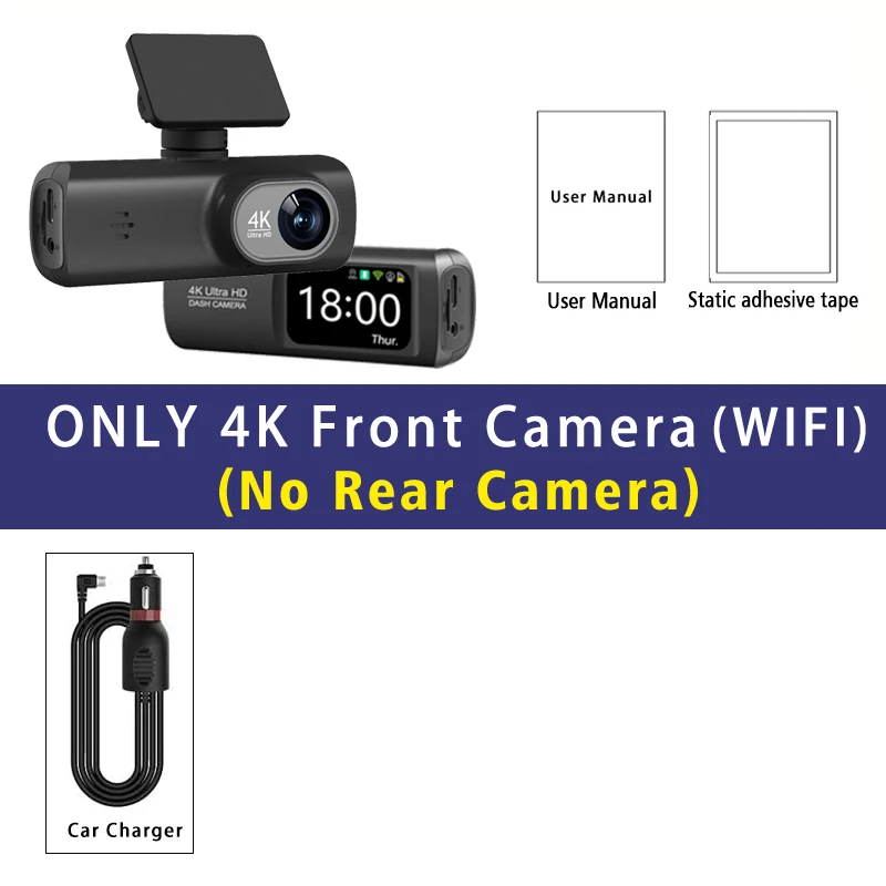 Dash Cam 4K 3840*2160P GPS WIFI Auto DVR Voor en Achter Dual Lens Auto Camera met Nachtzicht Dashcam 24H Parkeermonitor