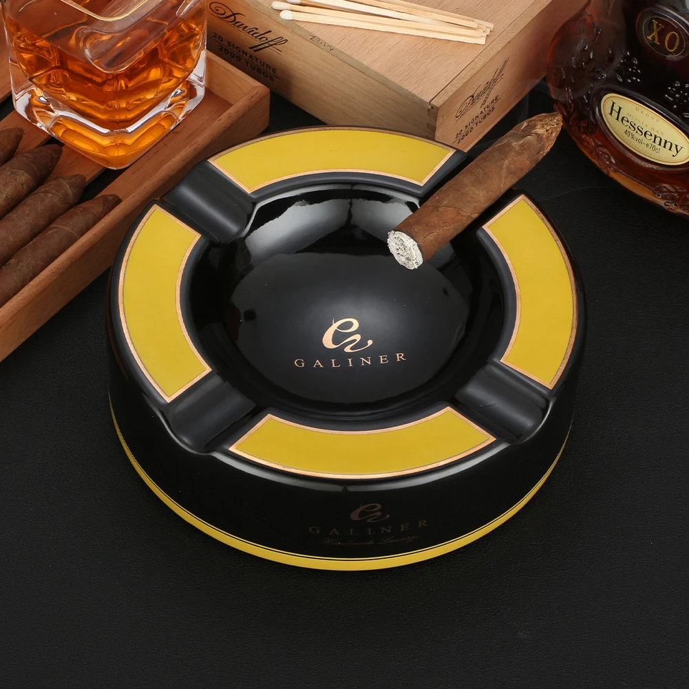 Galiner Ceramic Cigar Ashtray Round-Shaped Cigar Ash Tool 4 Slot Tobacco Ashtray Cigar Rest Househould Travel Smoking Accessory